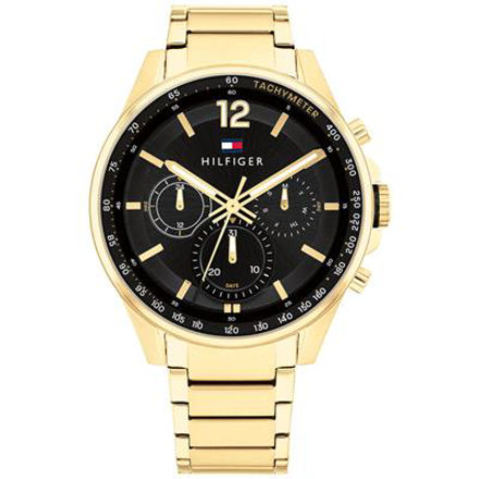 Tommy Hilfiger herreur Max 44mm gullfarget med svart skive