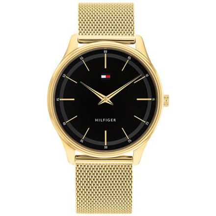 Tommy Hilfiger herreur Adrian 40mm 5M gullfarget med svart skive