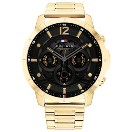 Tommy Hilfiger herreur 50 mm 5M gullfarget med svart skive