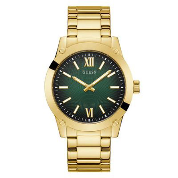 Guess Mens Work Life 44mm,5ATM,forgylt lenke med grønn skive