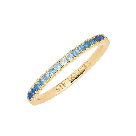 Forgylt sølv ring SIf Jakobs Ellera med blå og blanke zirconer gradert