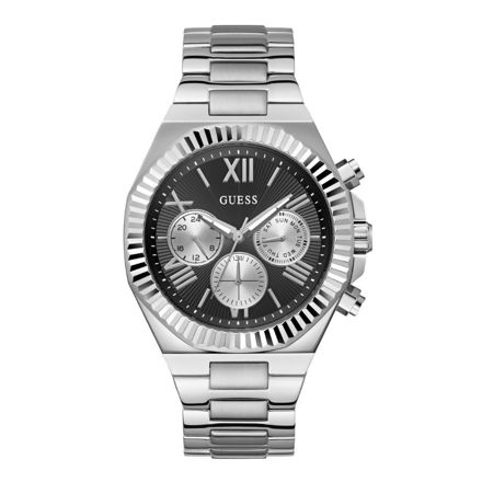 Guess Mens Work Life silver 44mm 5ATM, stål klokke sort skive