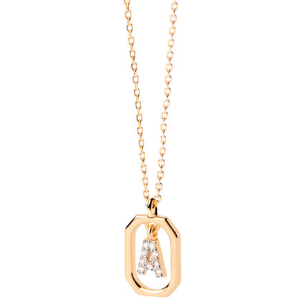 Mini letter A necklace gold plated white zirconia 40-50 cm