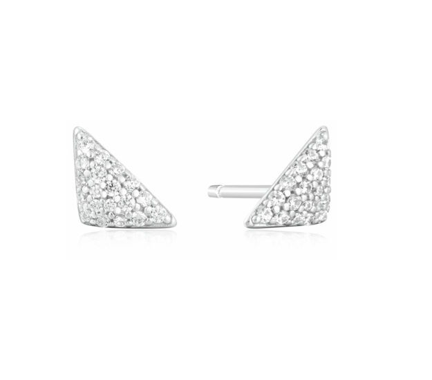 ANIA HAIE SILVER TRIANGULAR PAVE STUD EARRINGS 