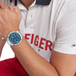 Tommy Hilfiger herreur stål 50mm med blå skive  50M