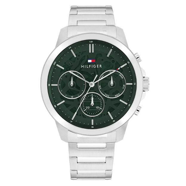 Tommy Hilfiger herreur stål grønn skive & stål lenke 43mm 5 ATM