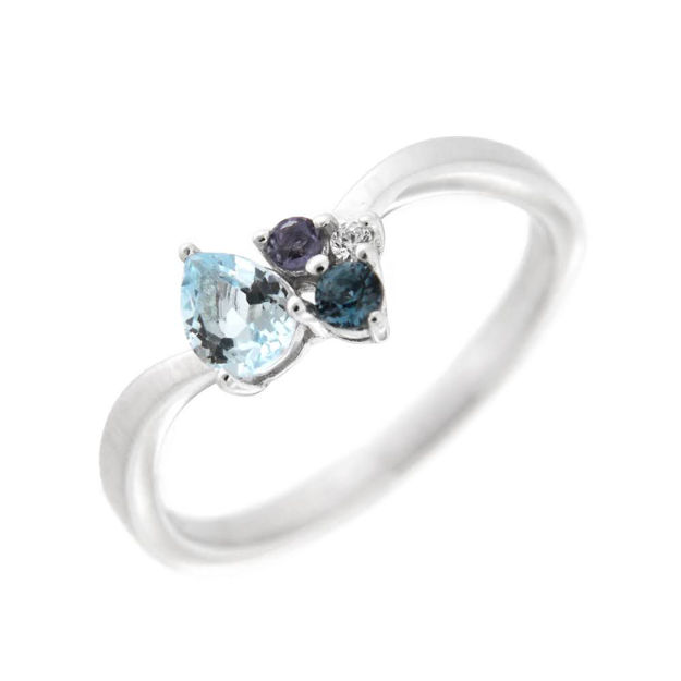 Rhodinert sølv ring London Blue Topas, eolitt & Cubic Zirconia 